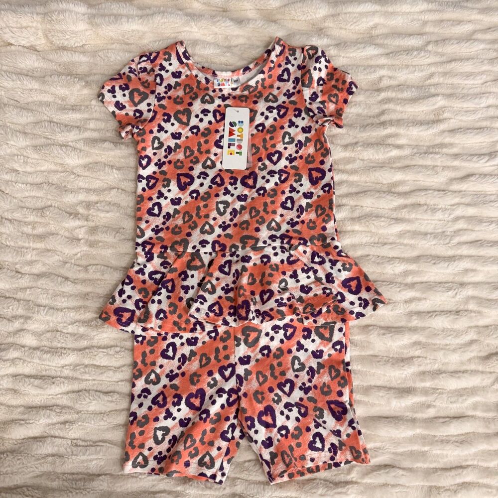 Dot Dot Smile NWT Girls Orange Purple Gray Hearts Short Sleeve Romper Size 8/10